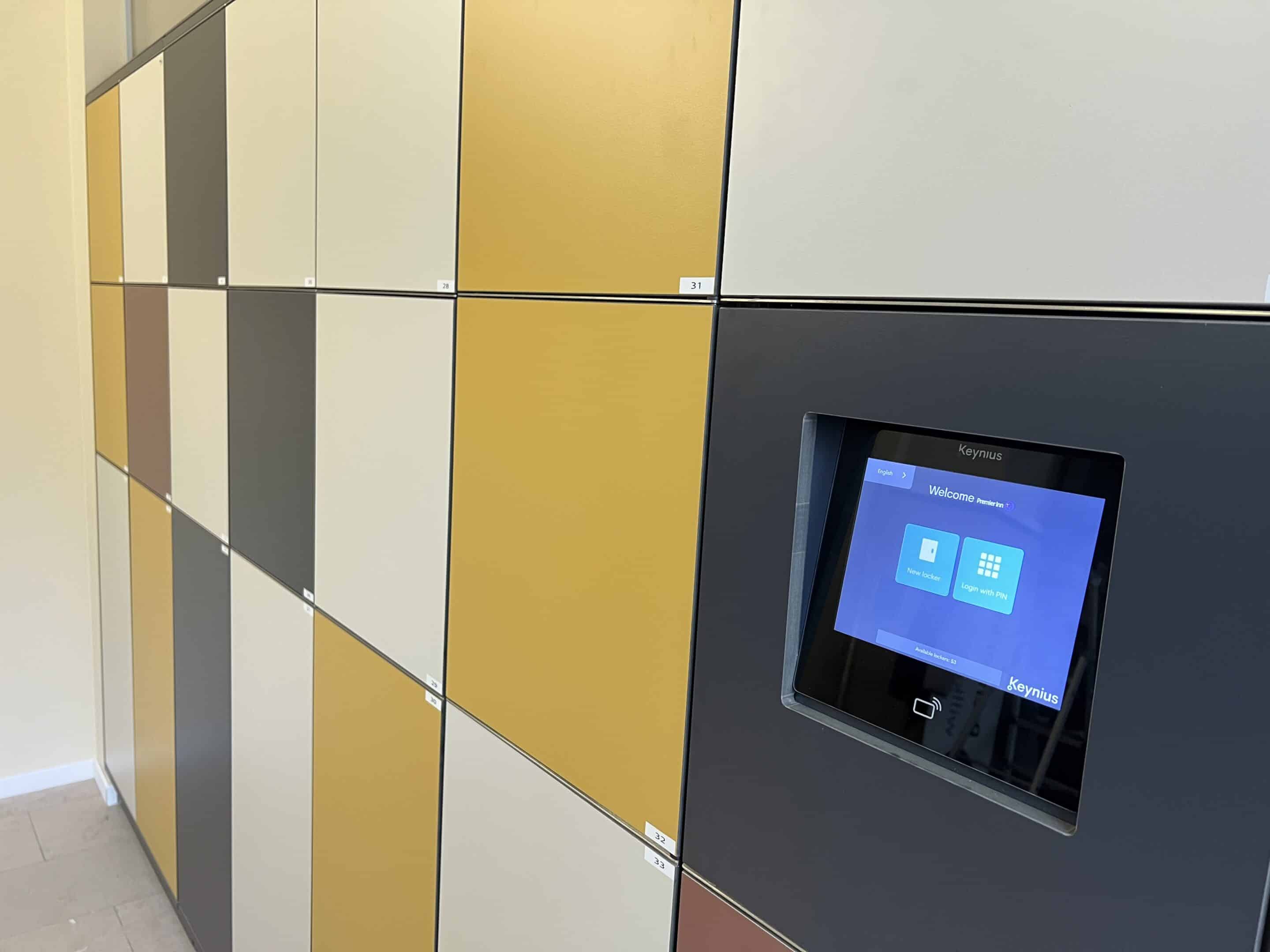 Multilingual touchscreen smart locker system at Premier Inn Cologne