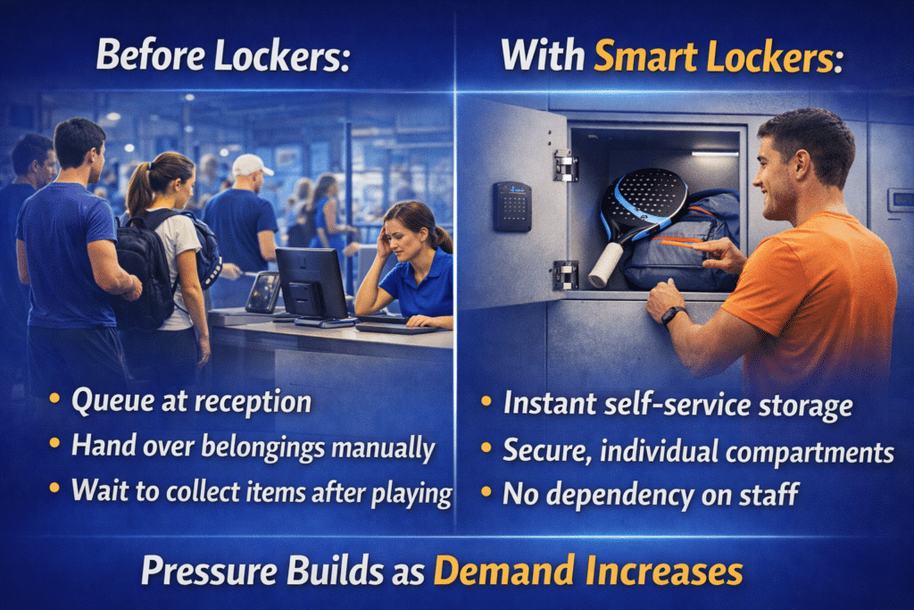 Padel club before and after smart lockers