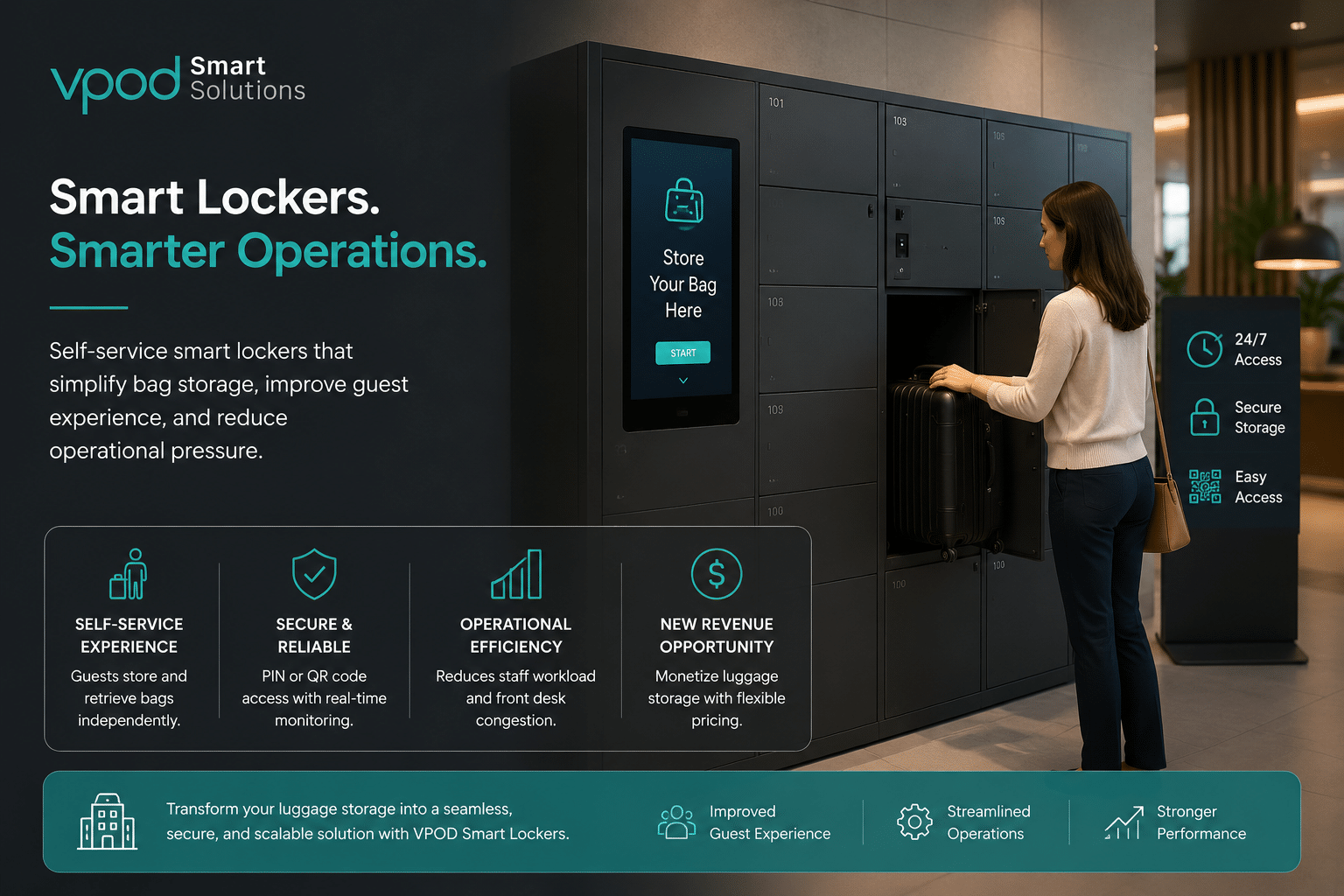 VPOD Smart Solutions self-service luggage lockers helping hotels improve bag storage efficiency and guest experience.