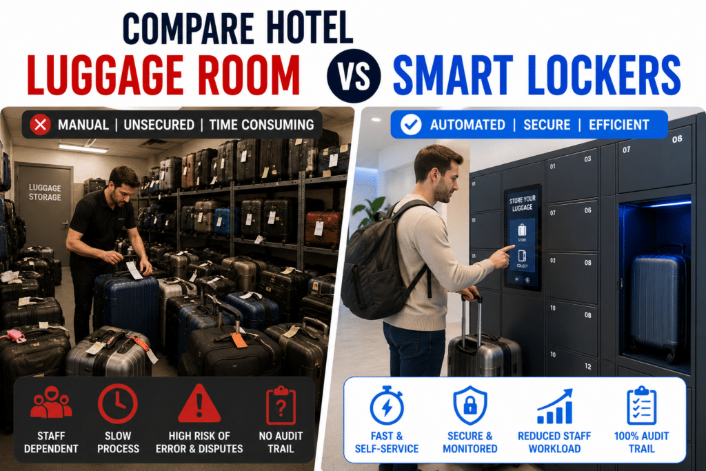 Compare hotel luggage room v smart luggage lockers