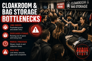 event cloakroom bag storage bottlenecks