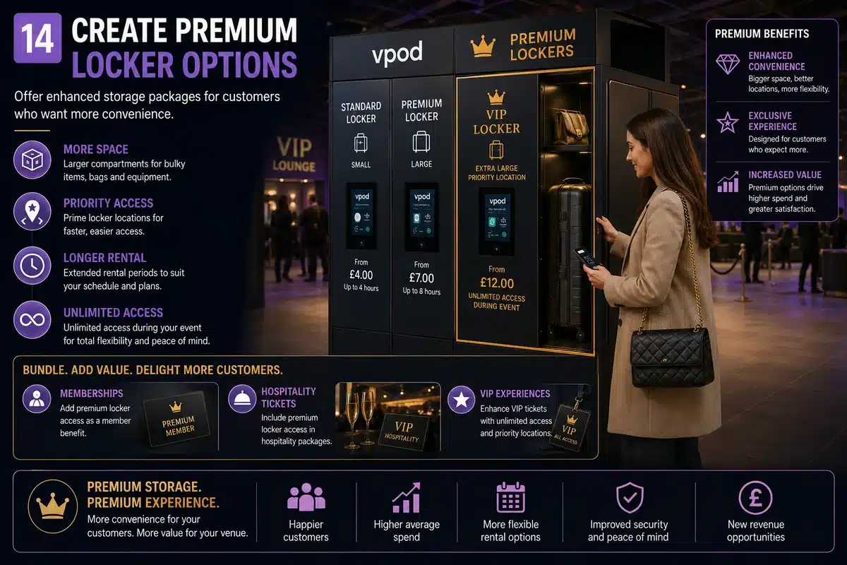 Premium locker options for VIP and hospitality customers.