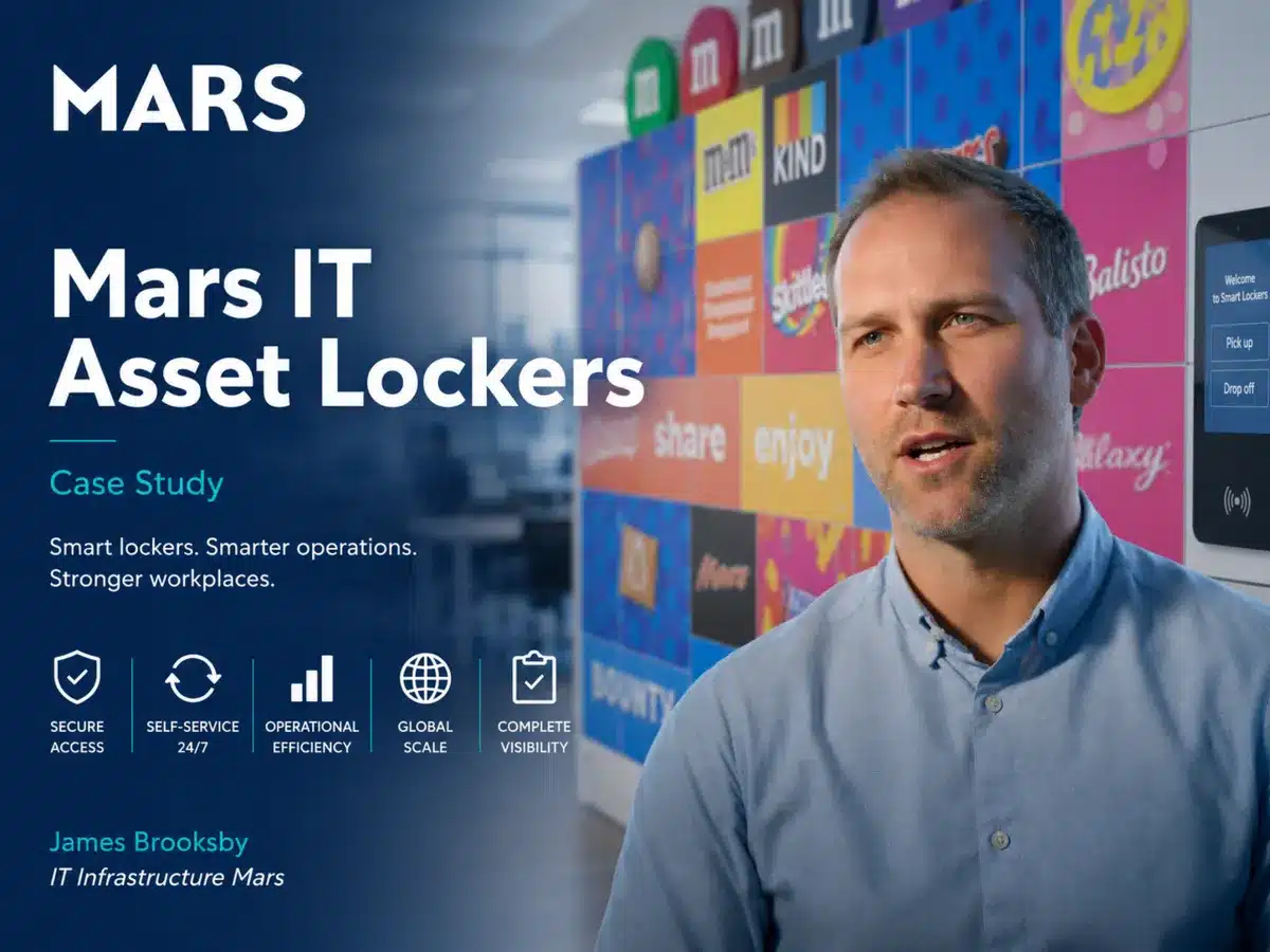 Global FMCG IT asset smart lockers case study showing secure workplace technology and self-service locker access