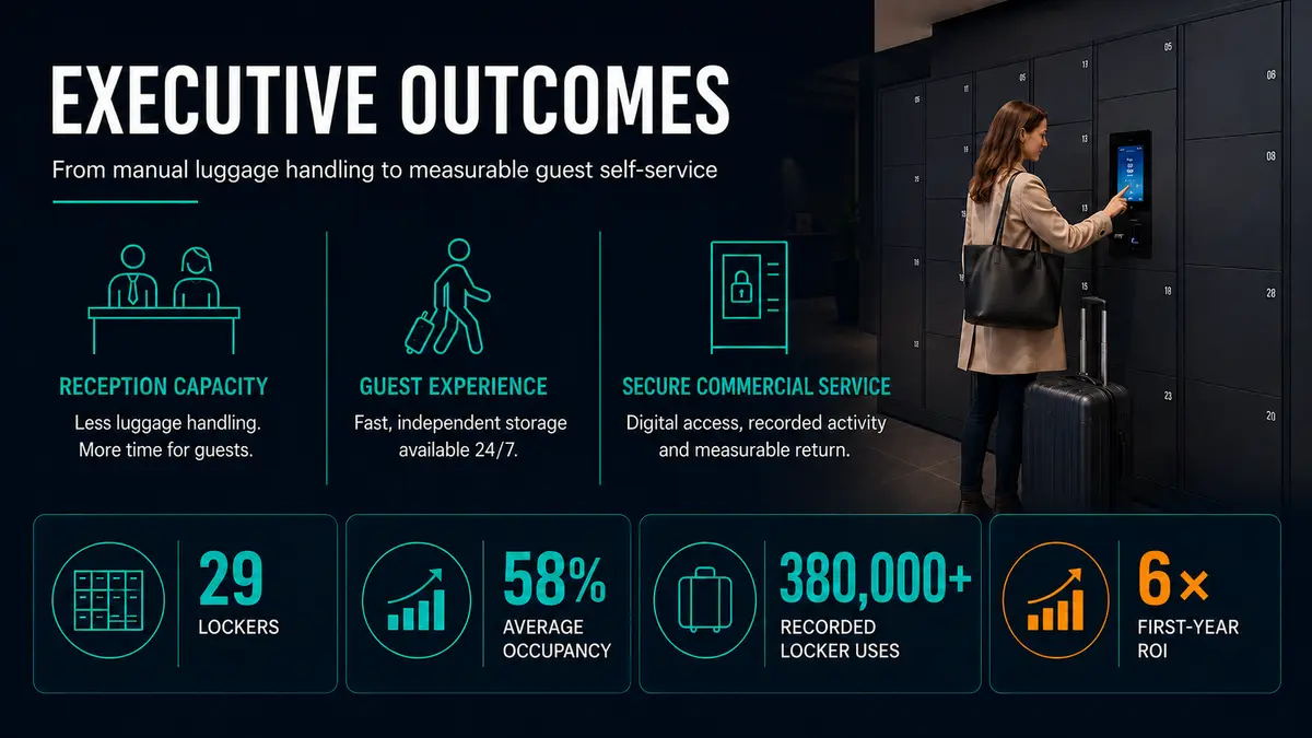 Ibis Geneva smart locker outcomes showing reception capacity, guest storage, digital access and commercial performance