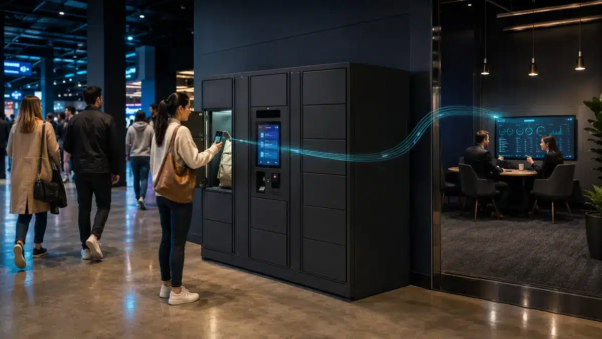 Vpod GainShare operating model connecting visitor demand, self-service smart lockers, digital payments and shared performance management.