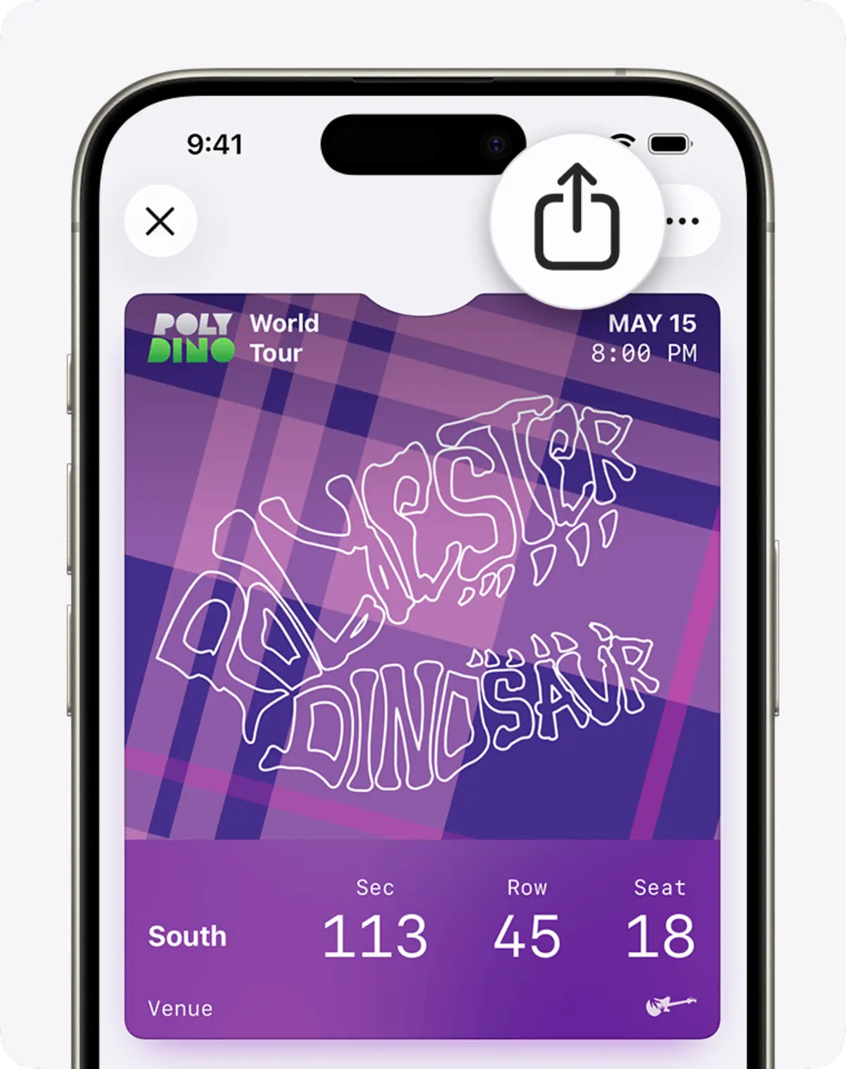 Apple Wallet event pass displayed on an iPhone, from Apple Support