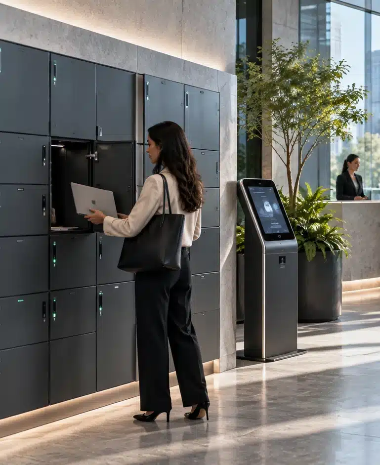 Smart locker storage in a modern workplace