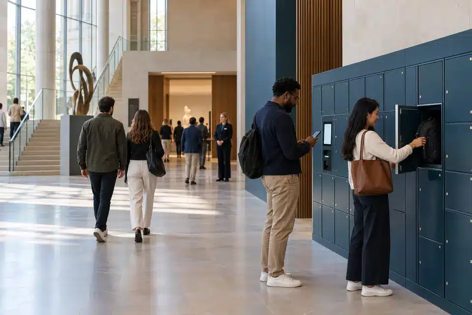 Visitor lockers in a museum
