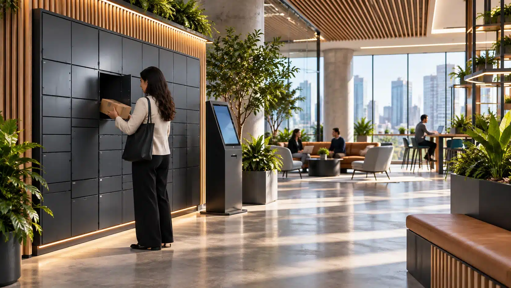 Vpod smart locker wall and workplace kiosk