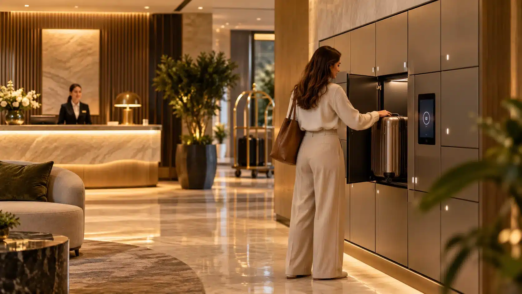 Smart luggage lockers integrated into a premium hospitality guest journey