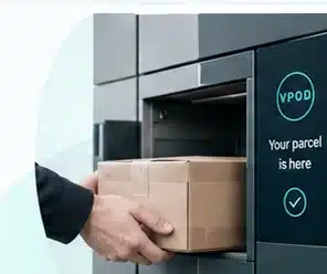 Self-service parcel collection from a Vpod locker