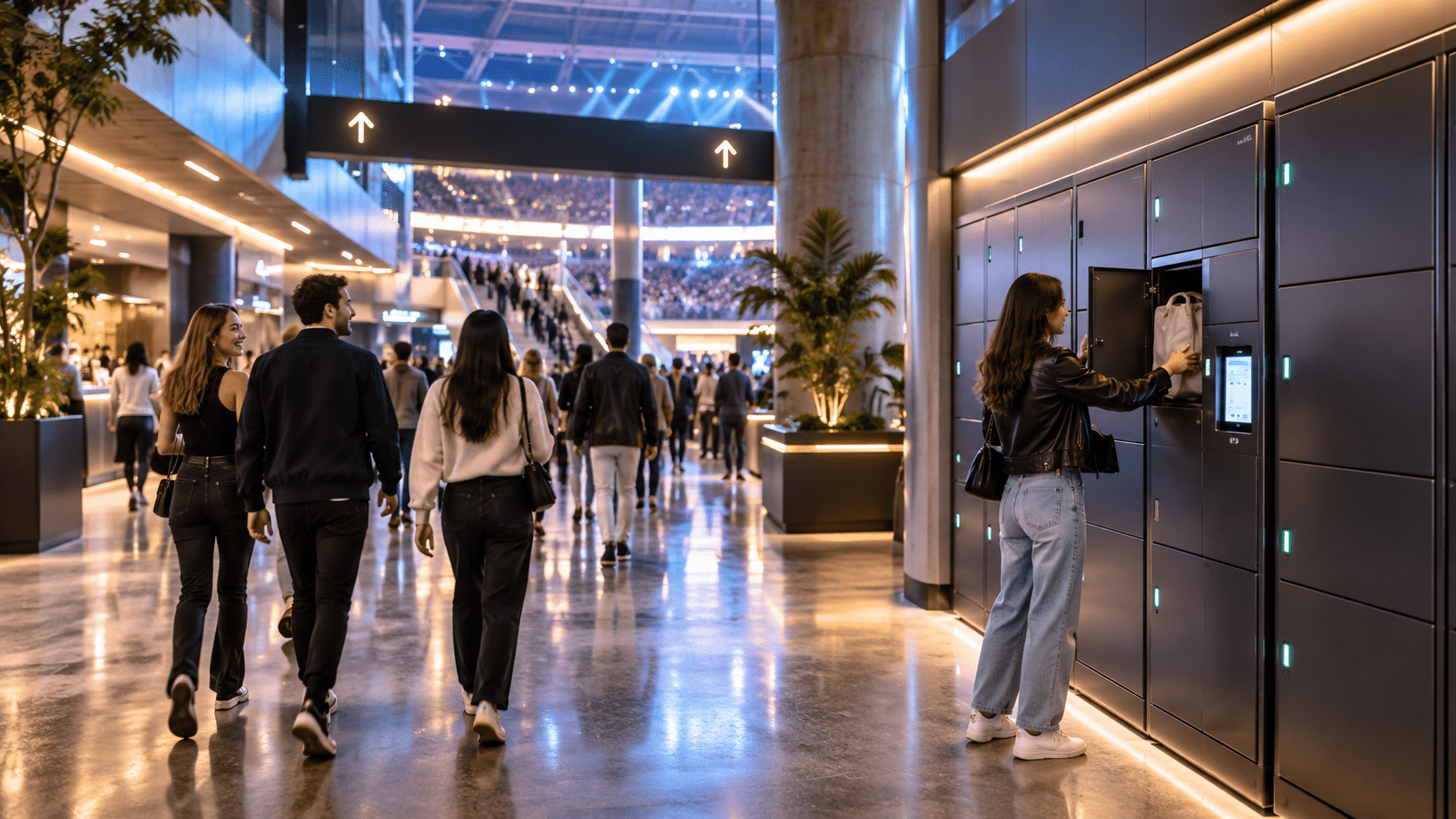Venue concourse with smart lockers