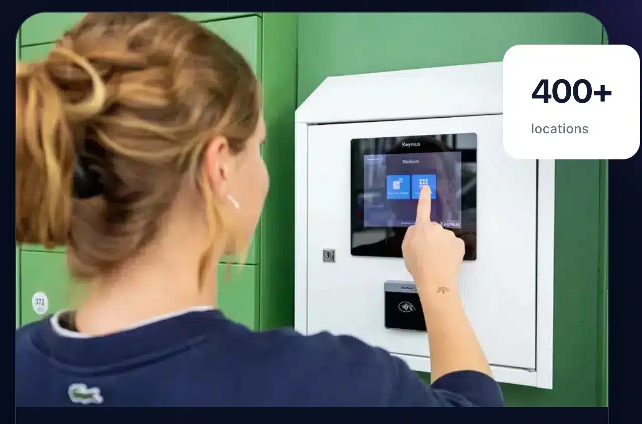 Customer using a Vpod smart locker touchscreen