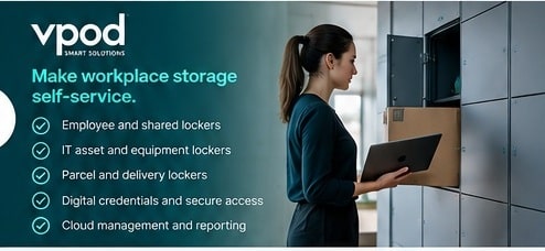 Employee using smart workplace storage