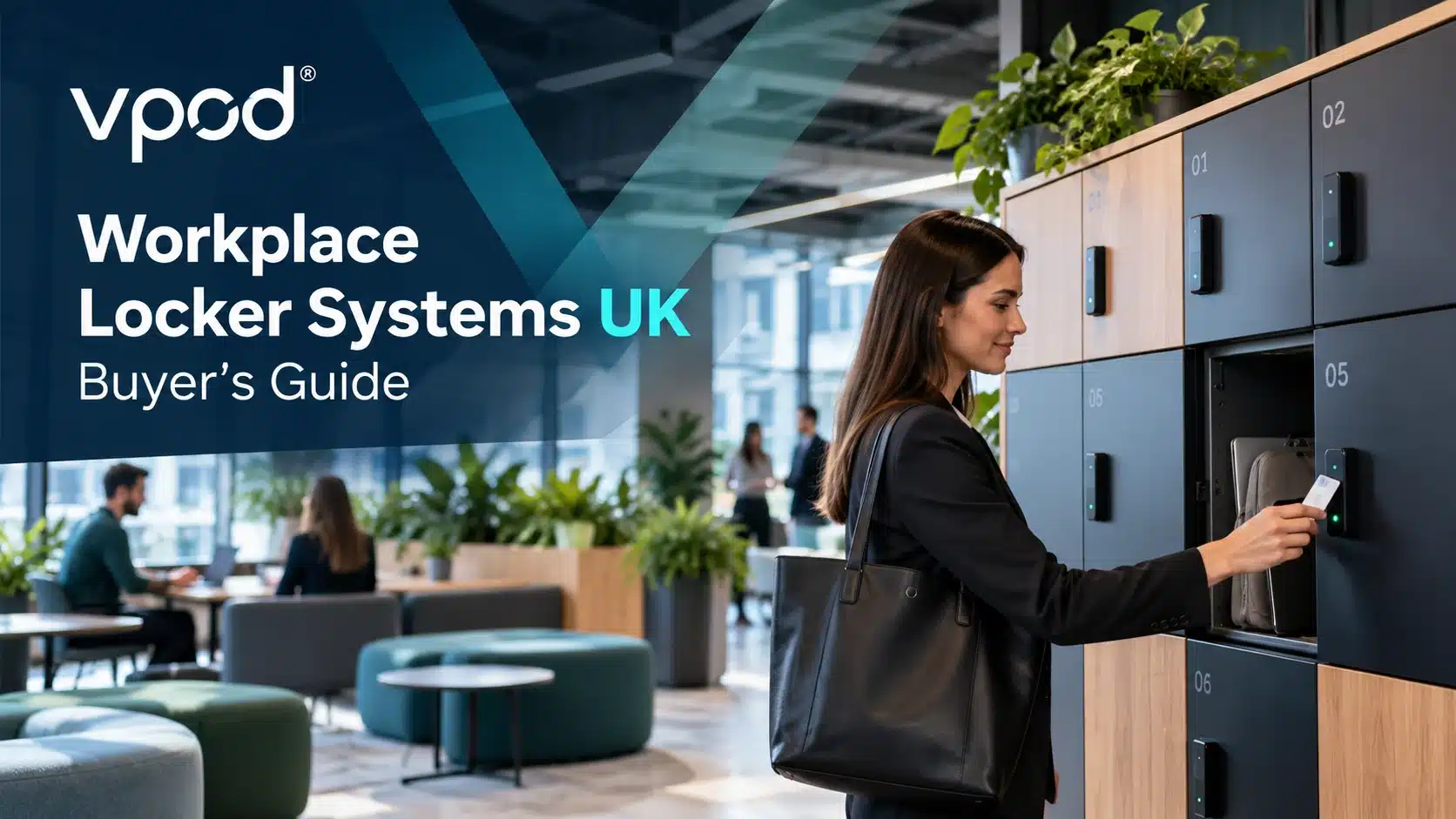 Modern hybrid office with smart workplace lockers, employee access and workplace utilisation technology